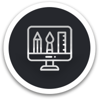 Desktop computer with a pencil, paint brush, and ruler on the screen icon
